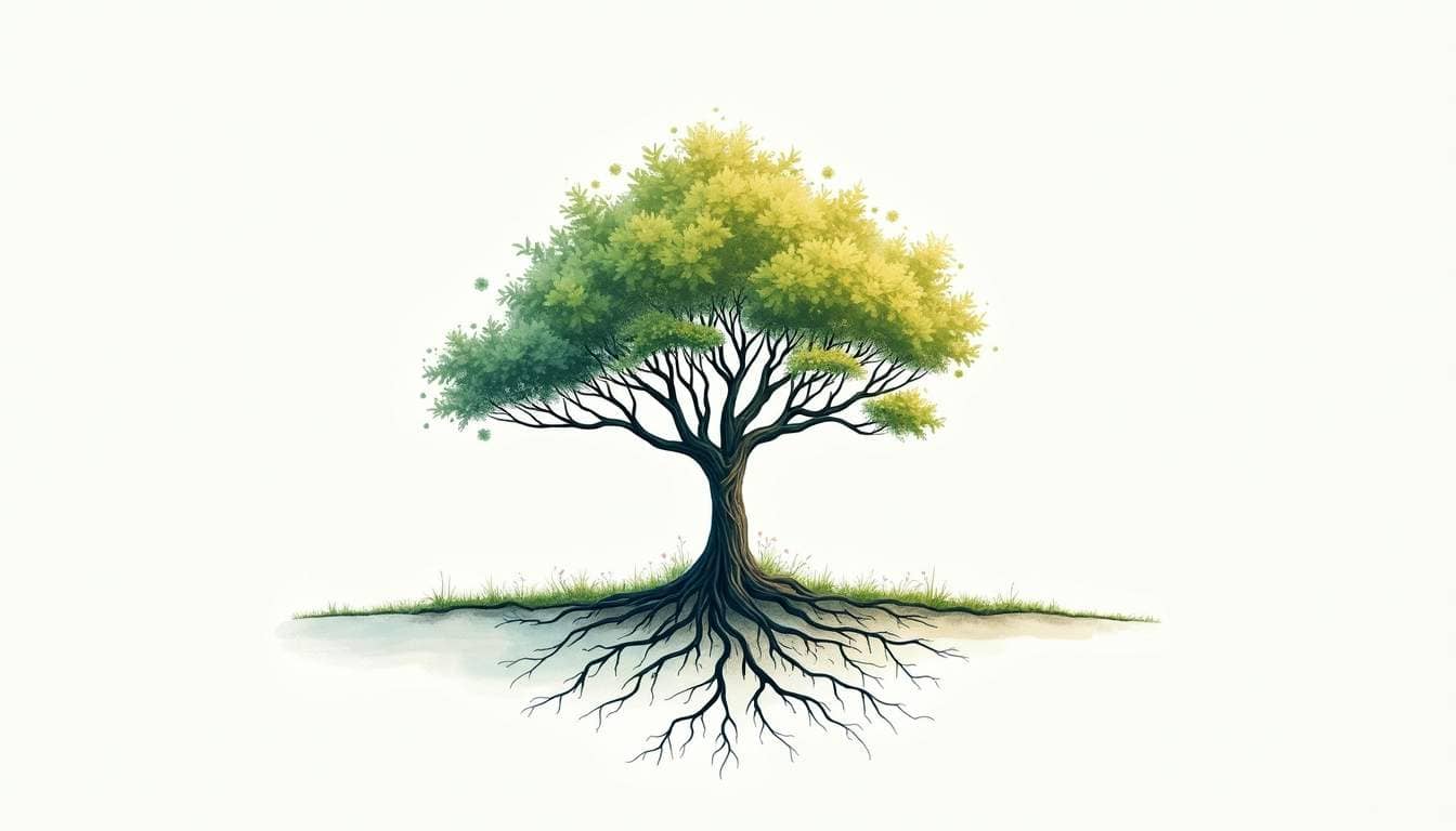 Tree and roots depicting growth investing