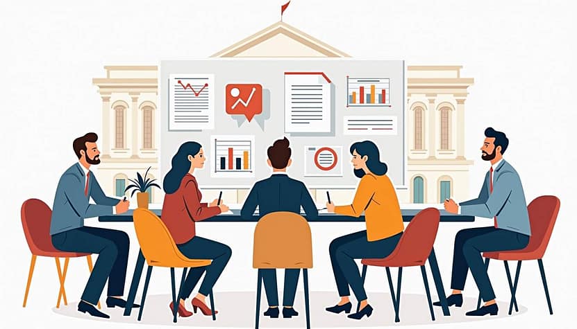 Stakeholders sitting at a table for an initial public offering (IPO)