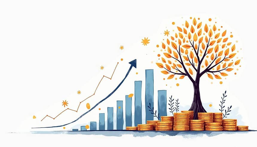 Tree and chart showing benefits of index funds